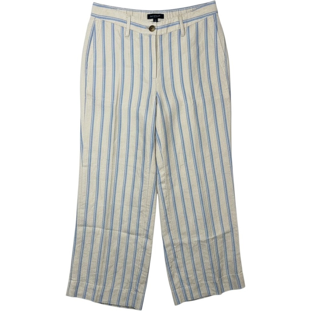 J.Jill Pure Linen Striped Wide Leg Pants Cream Blue XS